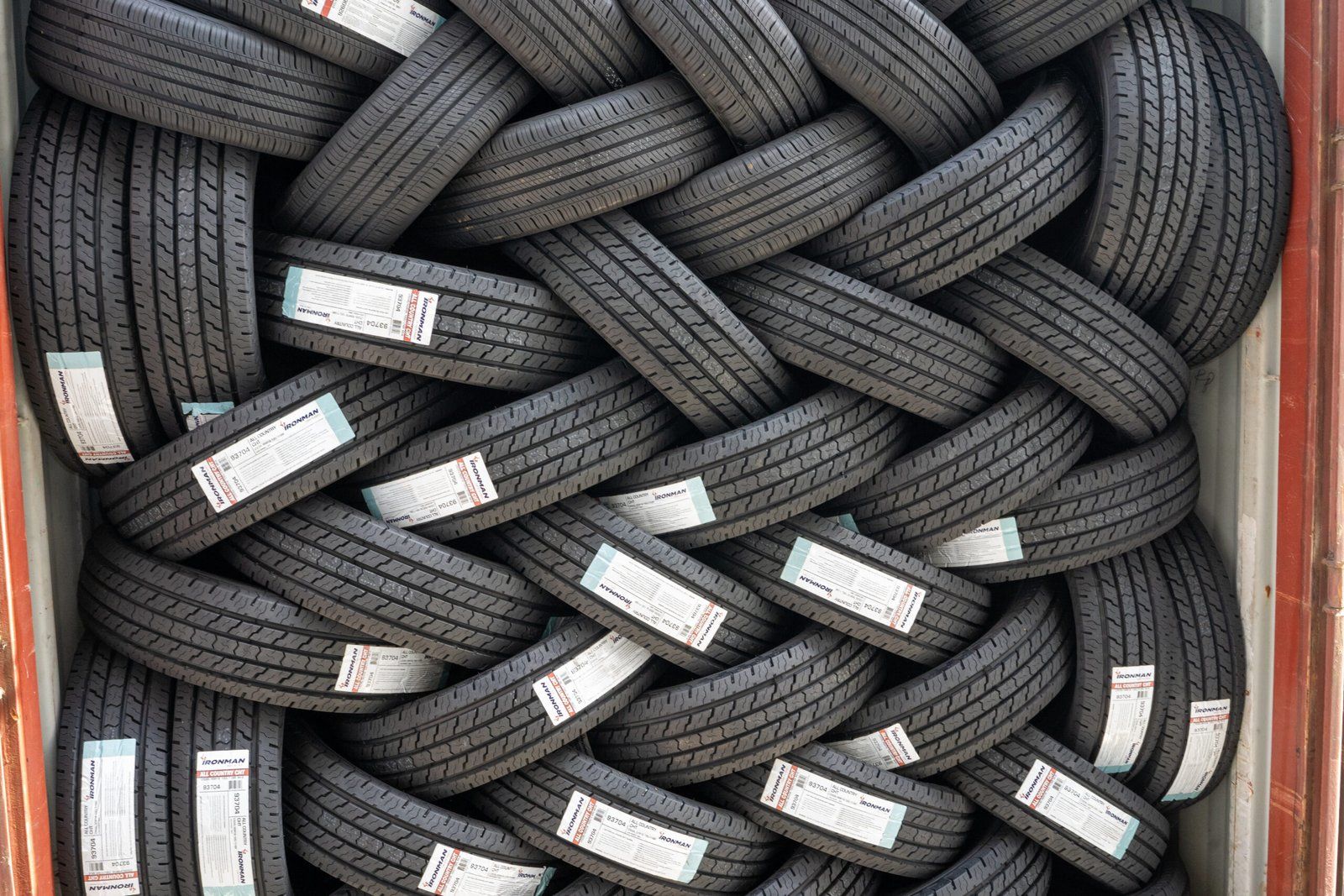 Stack of labeled tires