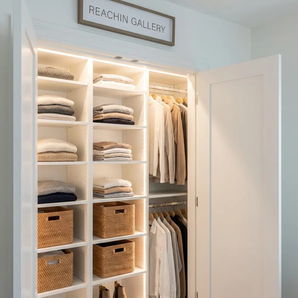 Lit closet shelving by Carolina Building Services
